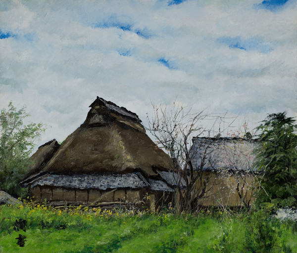 向井潤吉、【段丘と湖（滋賀県大津市仰木町上仰木）】】、希少な額装用