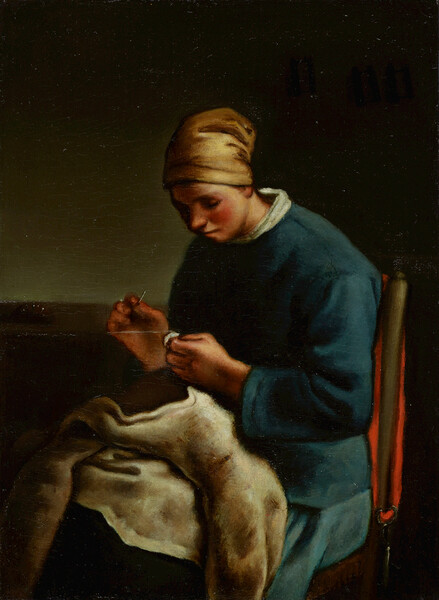 Mukai Junkichi, Young Woman Sewing (After Millet) (1929)