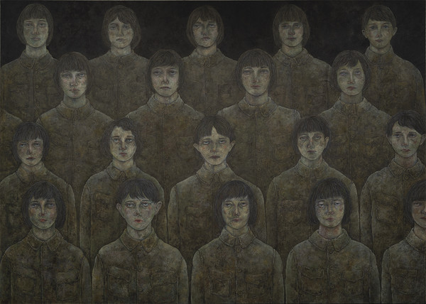 《後ろ手の未来》 2019年 和紙、膠、岩絵具 1620×2273㎜