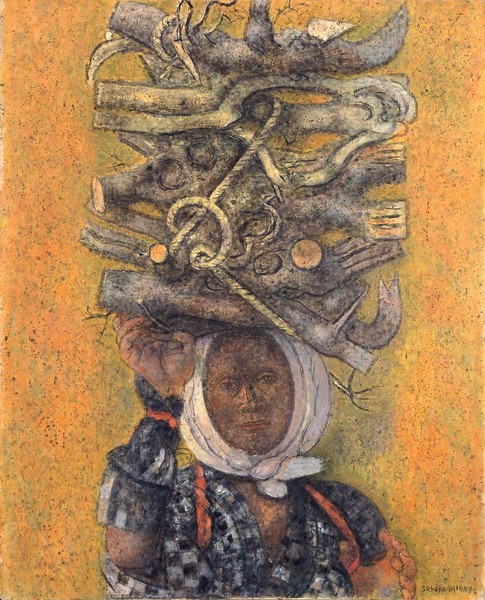 宮本三郎《薪を運ぶ人》1957年、カンヴァス・油彩