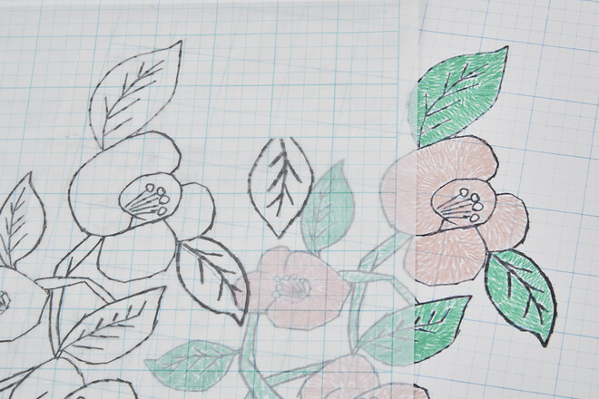 original artwork for the textile“swing camellia” 2022 Photo : sono(mame)